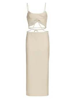 Christopher Esber Crochet Glass Pearl Tie Dress Beige Size 12 for rent on The Volte - image 3