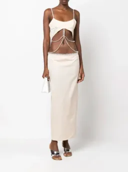 Christopher Esber Crochet Glass Pearl Tie Dress Beige Size 12 for rent on The Volte - image 1