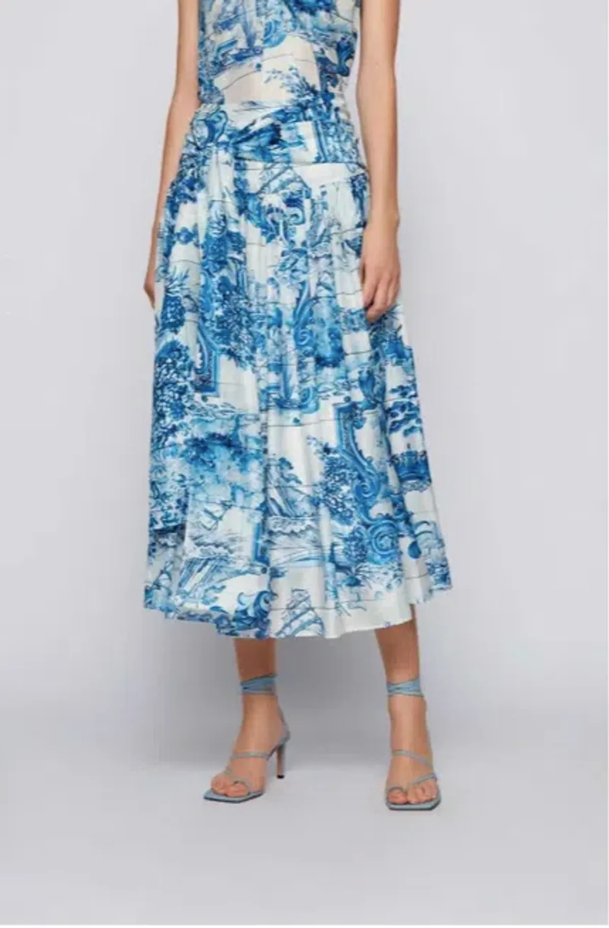 HUGO BOSS Vivilera Chinese Garden Midi Skirt blue and white pattern size 6 - Image 2