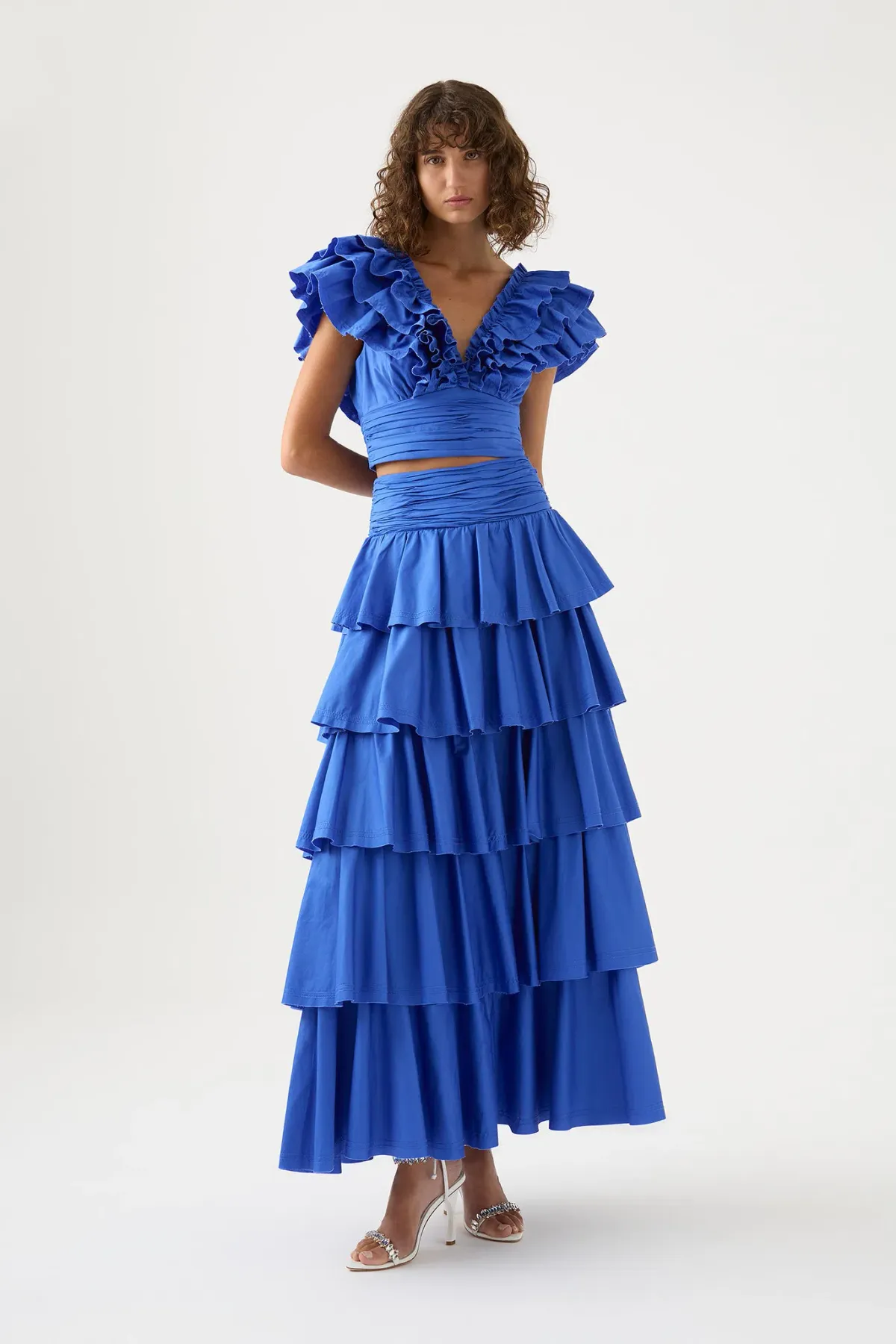 Aje Rhytmic Frill Bodice and Eleni Tiered Maxi Skirt Eleni Set Blue Size 10-12 - Image 1