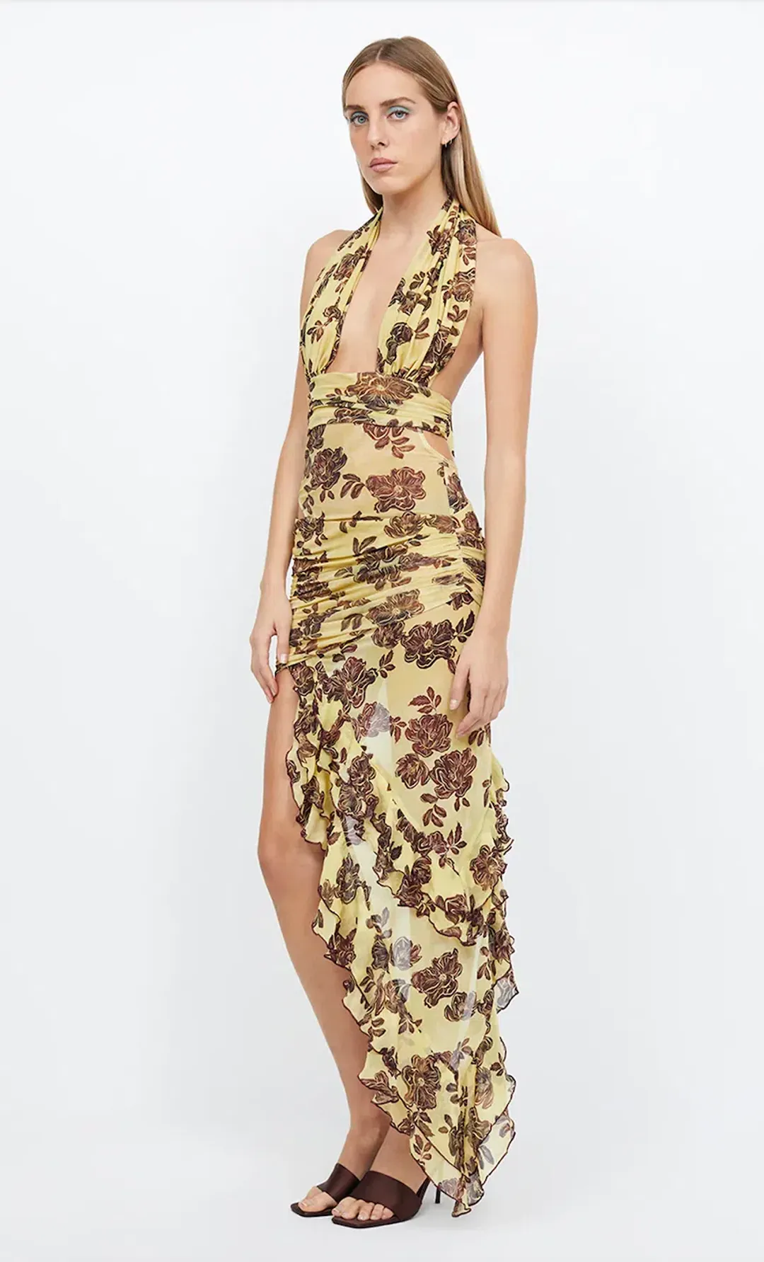 Bec & Bridge Malibu Bay Halter Dress in Yellow Floral Size 6 / AU 6-8 for rent on The Volte - main image