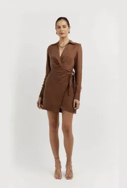 Dissh Sasha Tan Wrap Mini Dress Brown Size 6 for rent on The Volte - image 1
