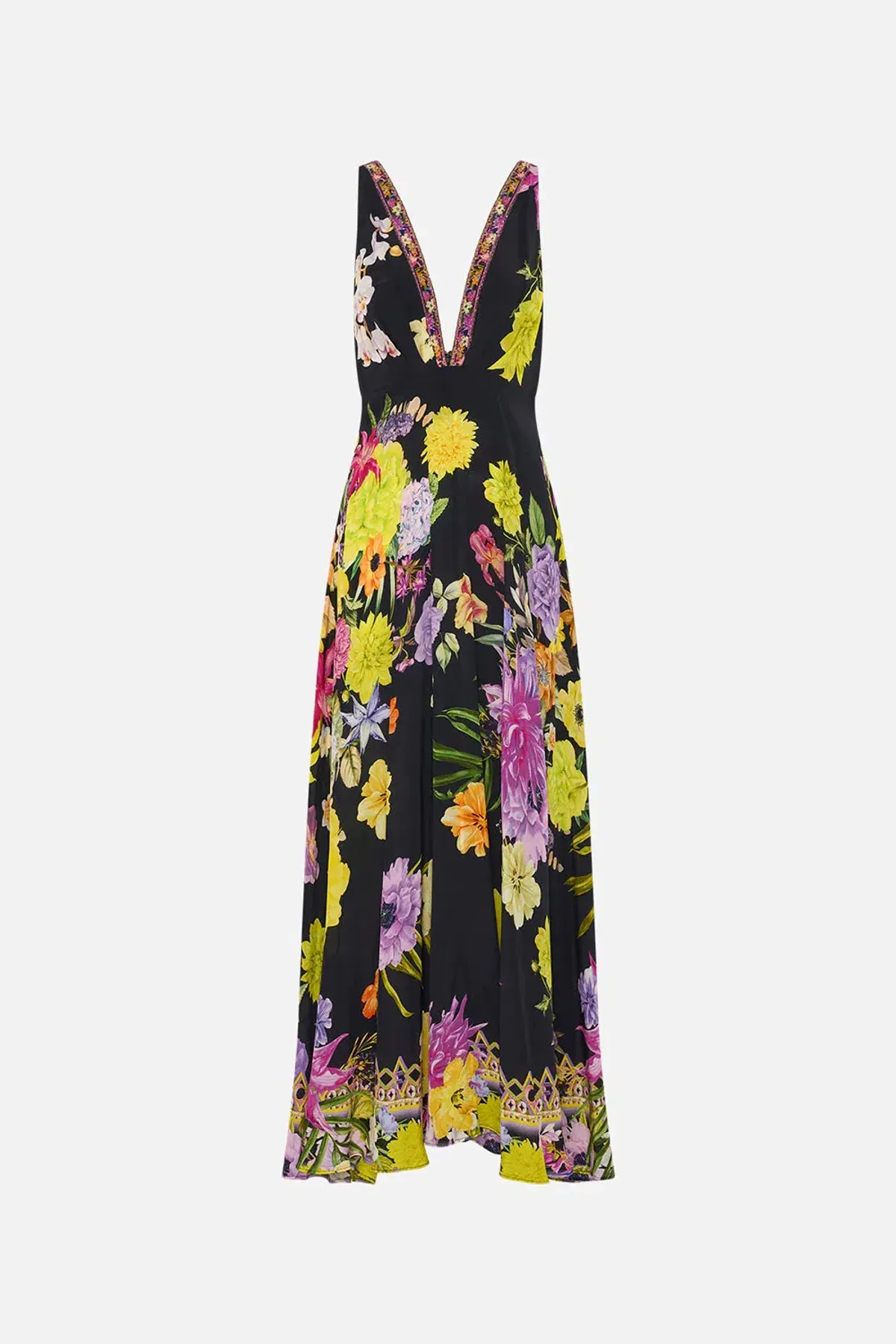 Camilla Peace Be With You Plunge Neck Maxi Dress Black Floral Size 10 - Image 6