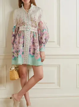 Zimmermann Jude Buttoned Mini Dress in Aqua Gradient Floral Size 0/Au 8 for rent on The Volte - image 1