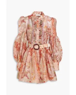 Zimmermann Belted Floral-print Linen And Silk-blend Mini Shirt Dress Size 0/au 8 for rent on The Volte - image 3