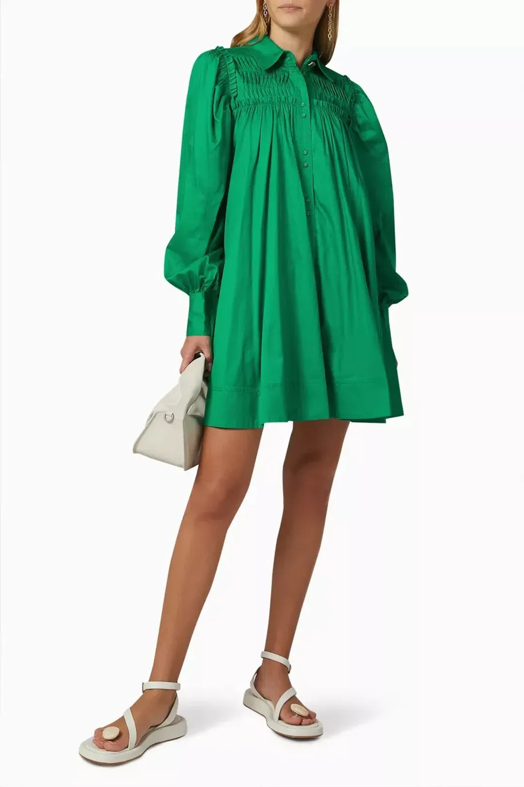 Aje Tidal Tucked Smock Mini Dress Green Size 6 for rent on The Volte - main image