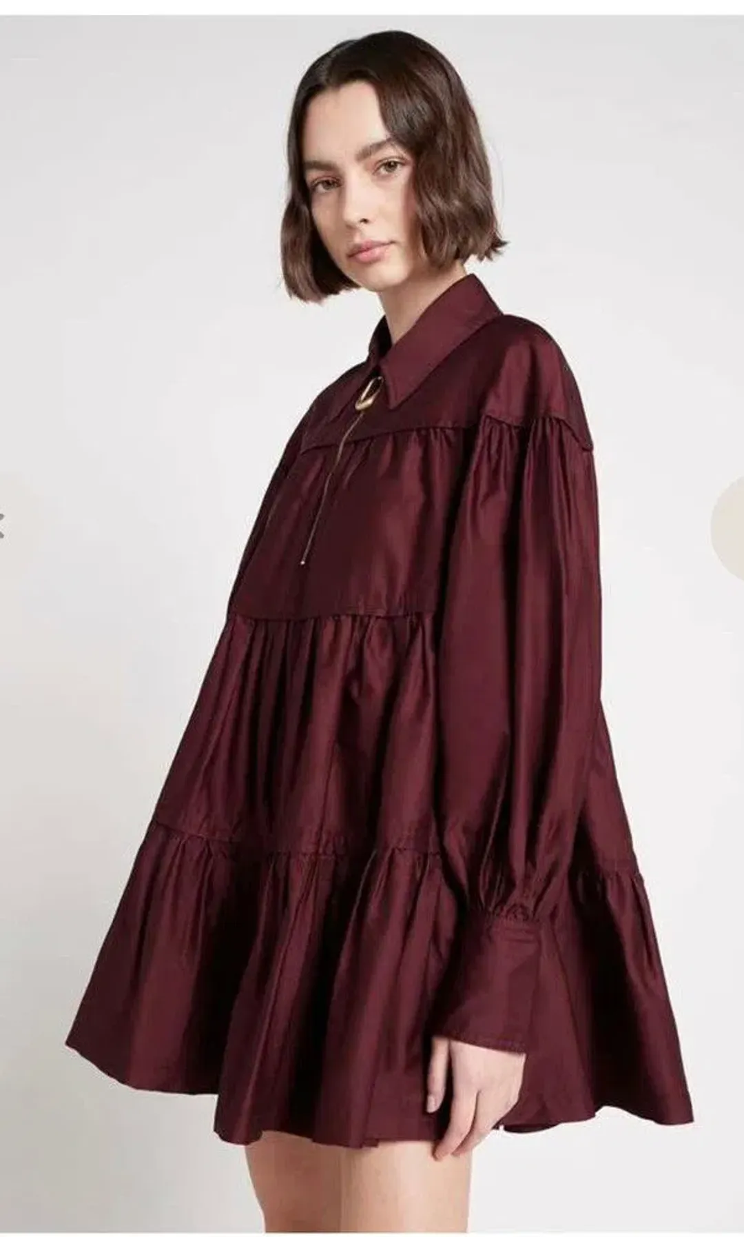 Aje Francis Zip Smock Mini Dress Chestnut Red Size 8 for rent on The Volte - main image