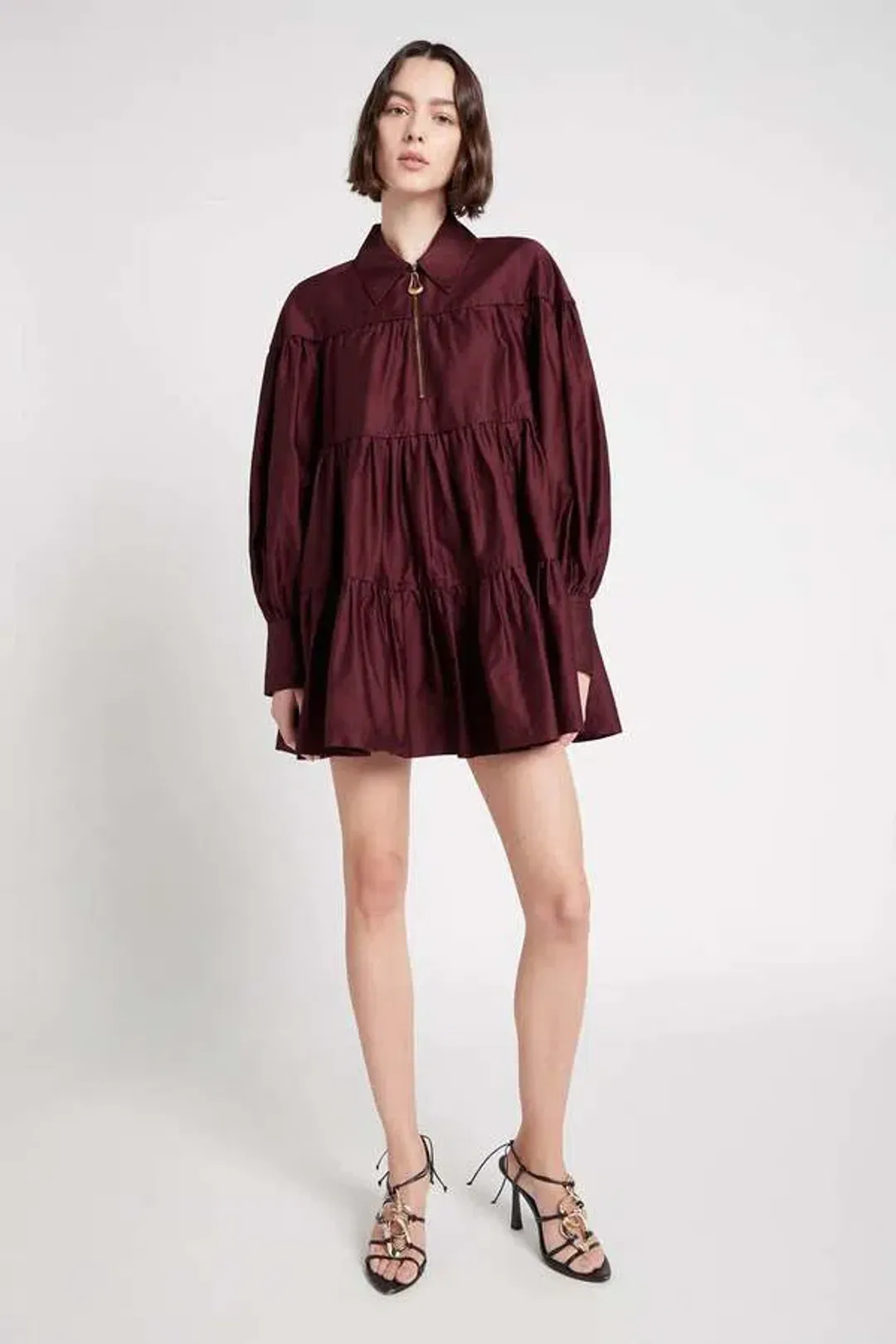 Aje Francis Zip Smock Mini Dress Chestnut Red Size 8 for rent on The Volte - main image
