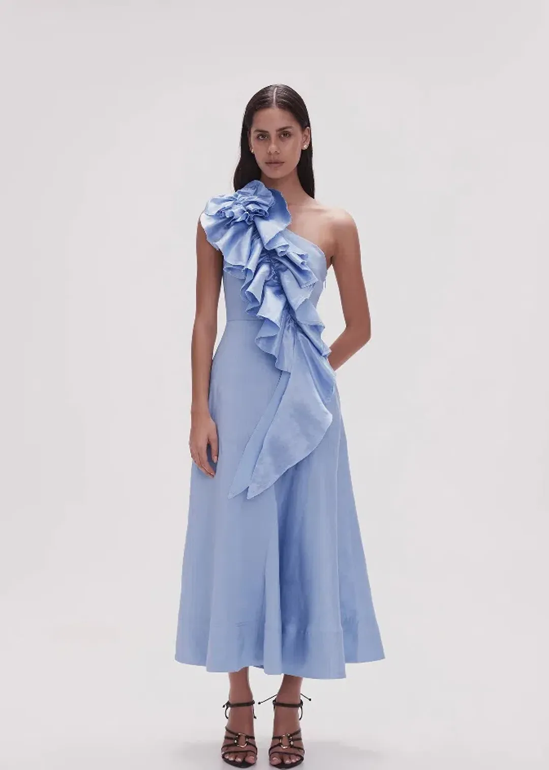 Aje Adelia Ruffle Midi Dress Blue Size 14 for rent on The Volte - main image