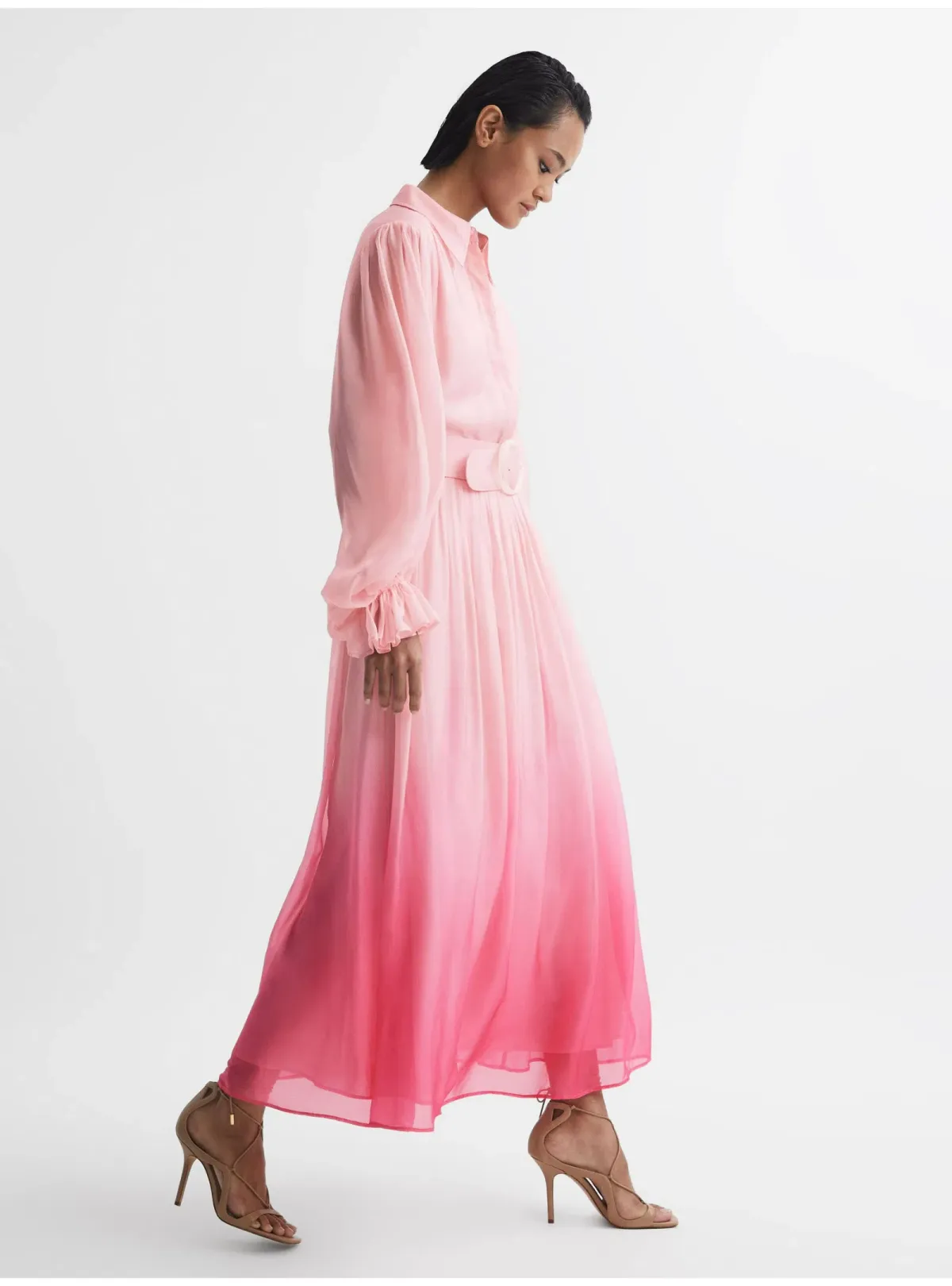 Leo Lin Cassie Tie Neck Midi Dress Ombre Pink Size 12 - Image 3