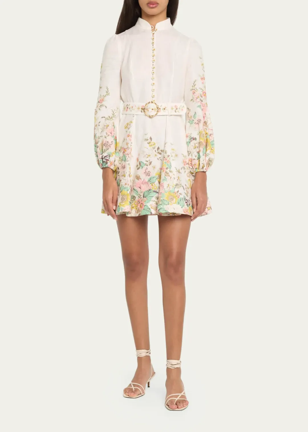Zimmermann Matchmaker Buttoned Mini Dress in Ivory/Coral Floral Size 1/ AU 10 for rent on The Volte - main image
