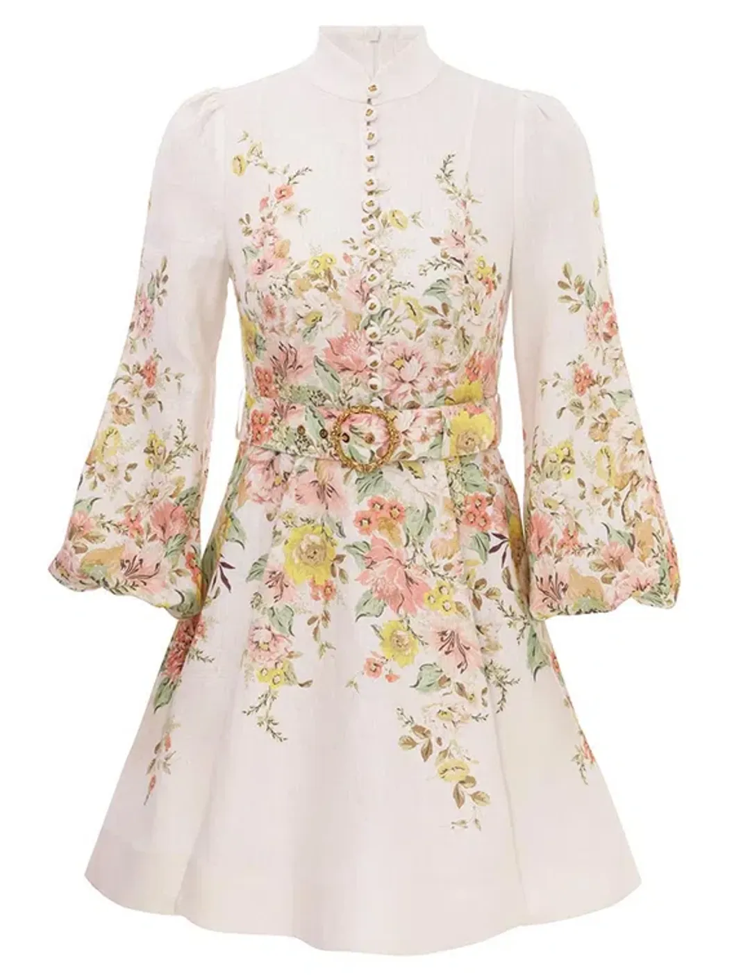 Zimmermann Matchmaker Buttoned Mini Dress in Ivory/Coral Floral Size 1/ AU 10 for rent on The Volte - main image