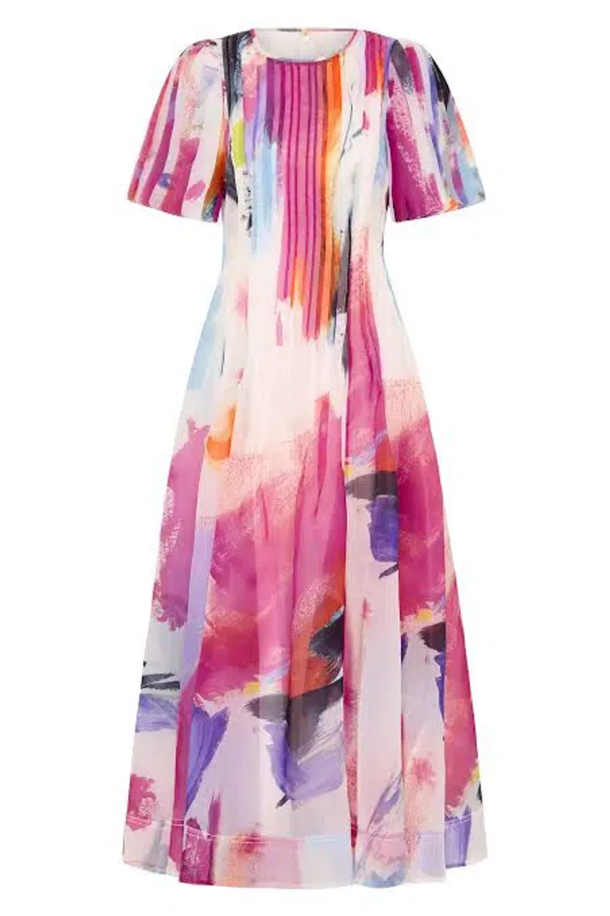 Aje Nova Pleated Midi Dress in Abstract Sunset Size 6 - Image 4