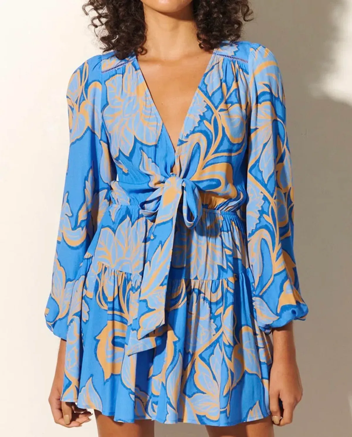 Kivari Taniana Tie Front Mini Dress Blue Size 6 - Image 4