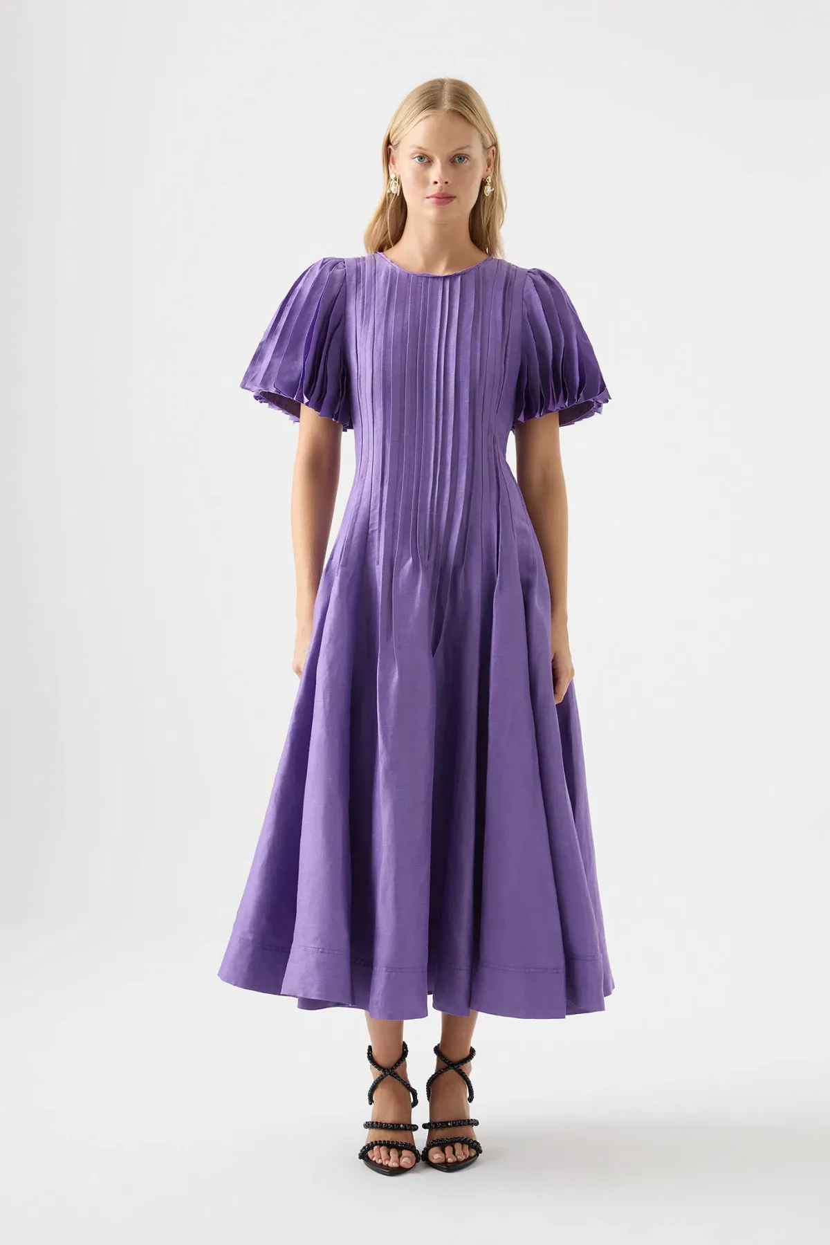 Aje Nova Pleated Midi Dress in Deep Violet Size 6 for rent on The Volte - main image