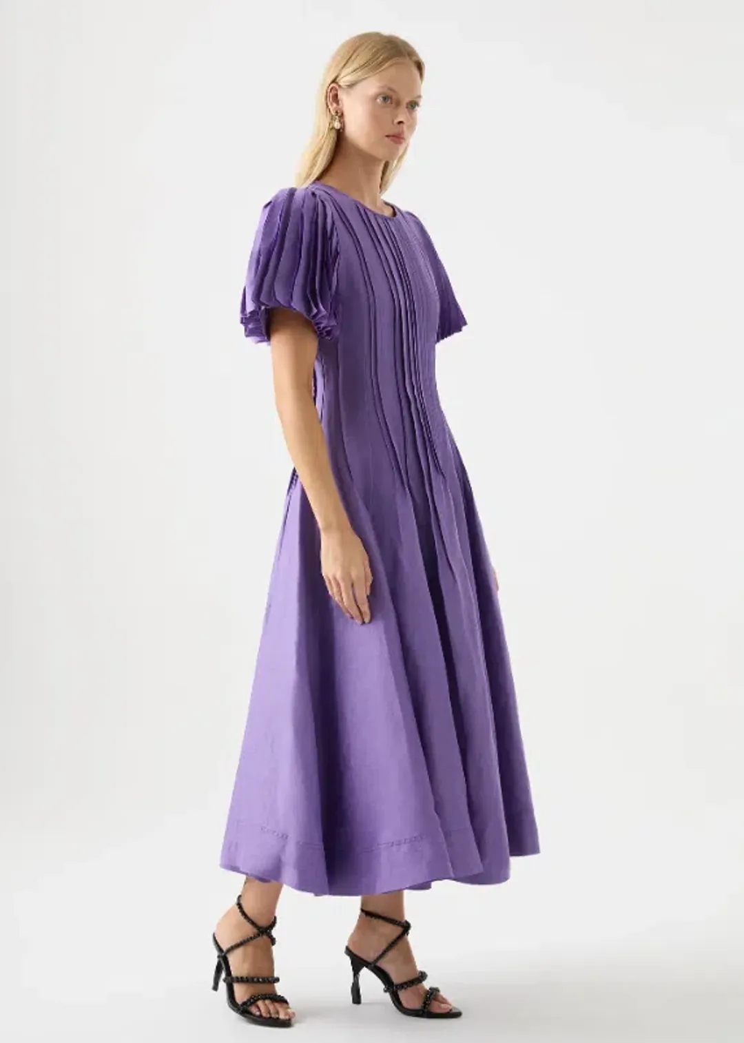 Aje Nova Pleated Midi Dress in Deep Violet Size 6 for rent on The Volte - main image