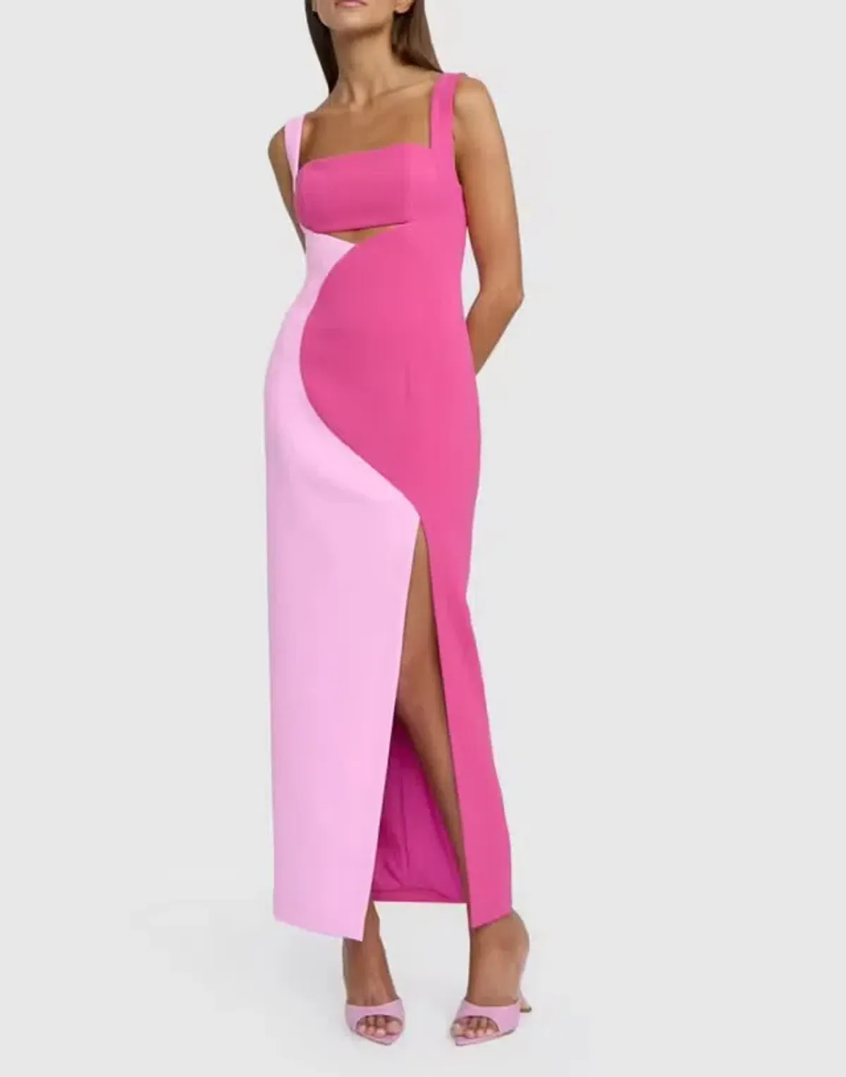 By Johnny Caterina Two Tone Curve Midi Dress Pink Size 6 - Image 2