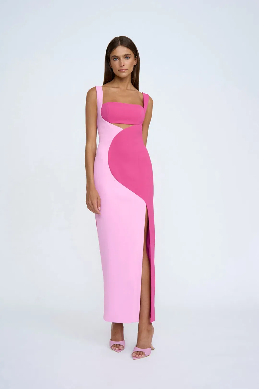 By Johnny Caterina Two Tone Curve Midi Dress Pink Size 6 for rent on The Volte - main image