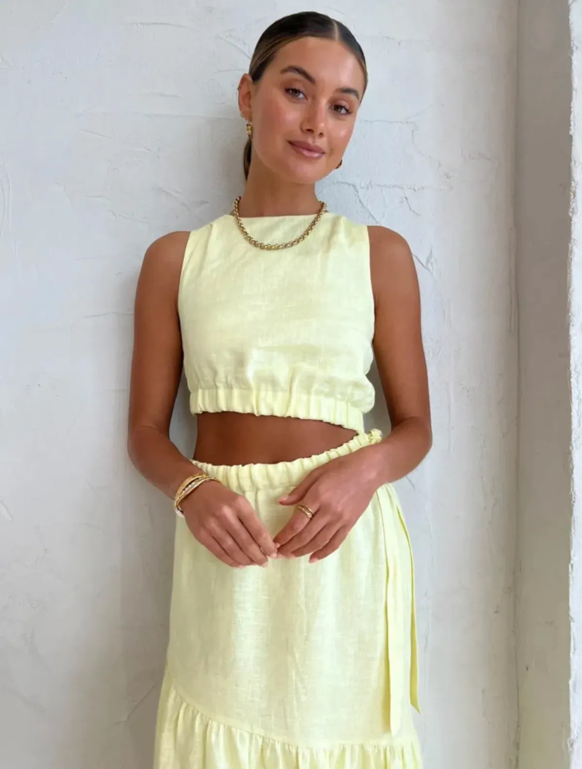 Sir the Label Francesca Asymmetrical Cut Out Dress Butter Yellow Size 6 - Image 2