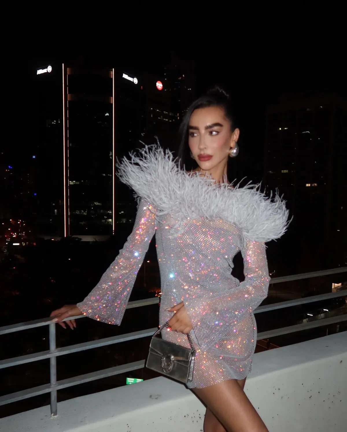 Santa Brands Sparkle Grey Mini Feather Dress Silver Grey Size S / AU 8 - Image 4