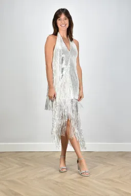 Rotate Sequins Mini Fringe Dress Silver Size 8 for rent on The Volte - image 2