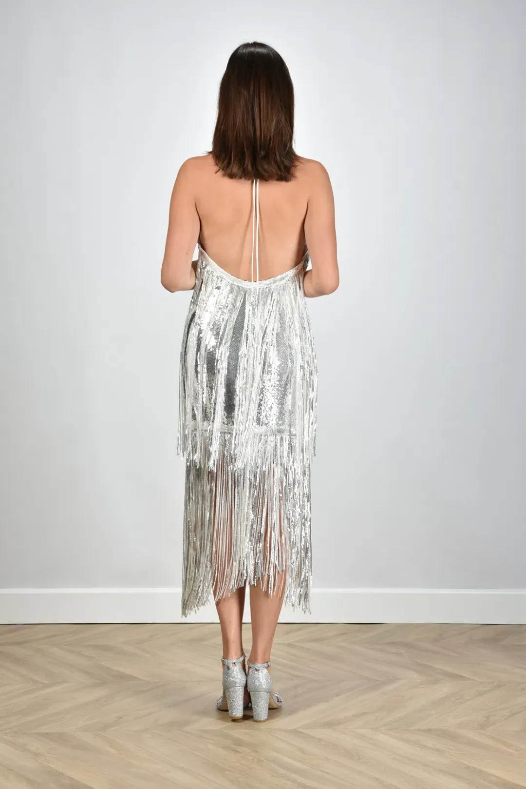Rotate Sequins Mini Fringe Dress Silver Size 8 for rent on The Volte - main image
