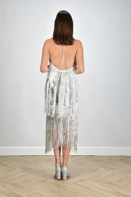 Rotate Sequins Mini Fringe Dress Silver Size 8 for rent on The Volte - image 3