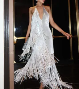 Rotate Sequins Mini Fringe Dress Silver Size 8 for rent on The Volte - image 1