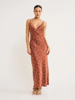 Shona Joy Artisti Silk Plunged Slip Midi Dress In Brick/Cream Size 8 for rent on The Volte - image 1