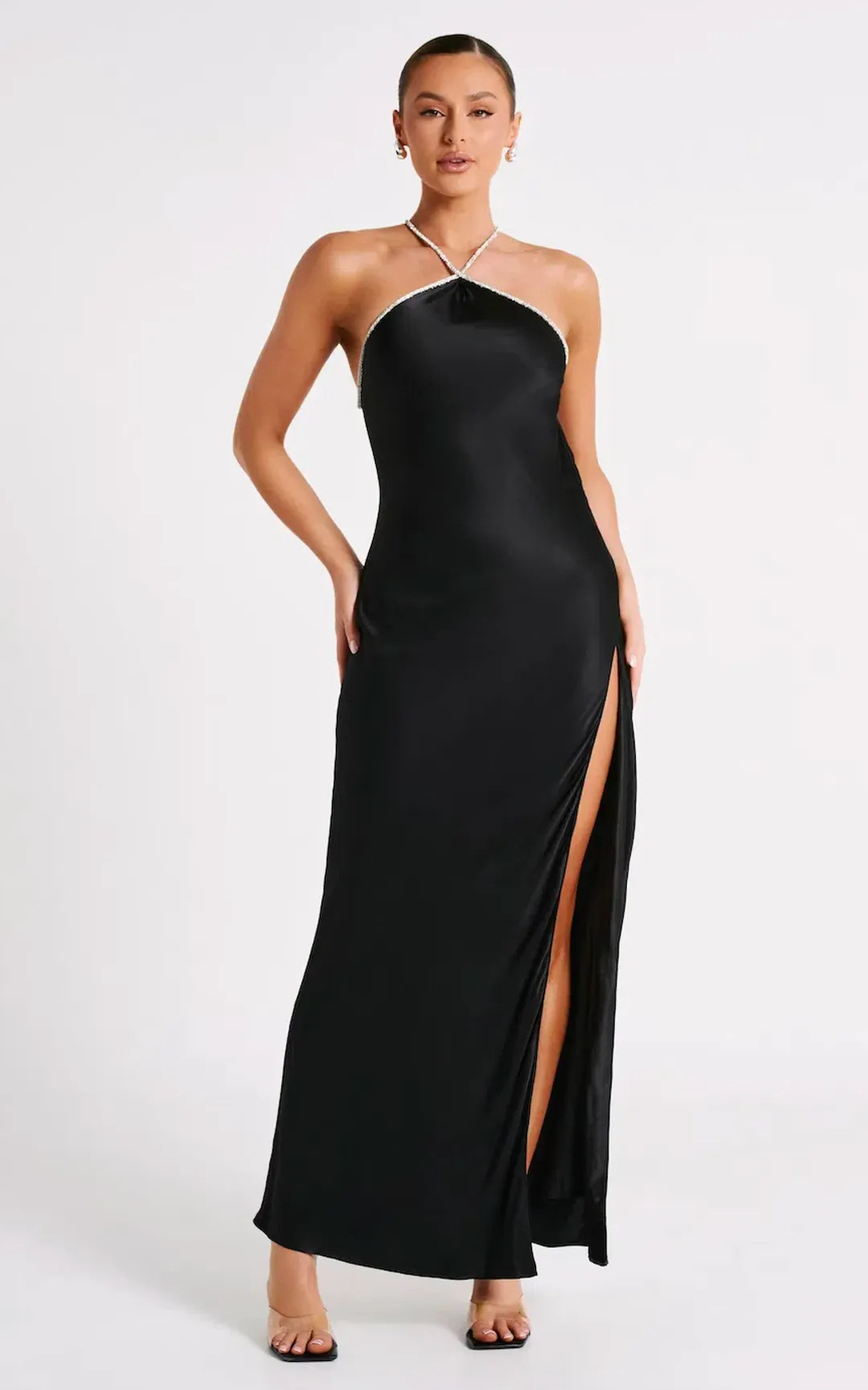 Meshki Louise Diamante Rope Maxi Dress Black Size 6 for rent on The Volte - main image