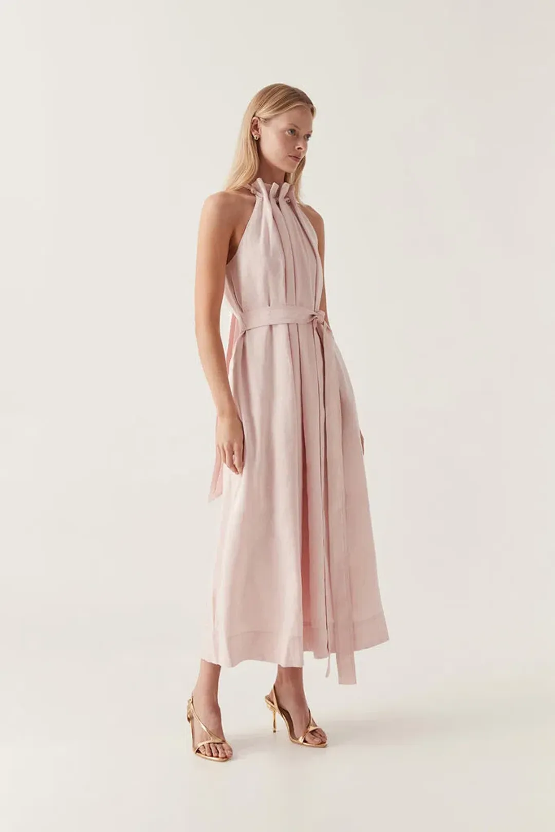 AJE Mariel Trapeze Midi Dress Soft Pink Size 8 for rent on The Volte - main image