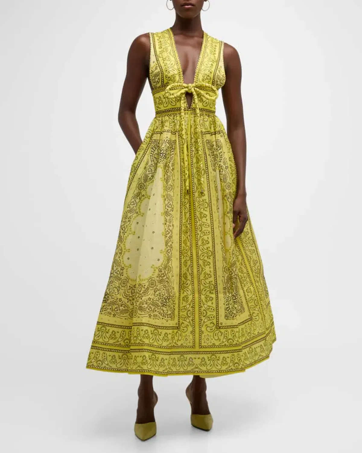 Zimmermann The Matchmaker Bow Long Dress in Yellow Bandana Size 1/Au 10 - Image 2