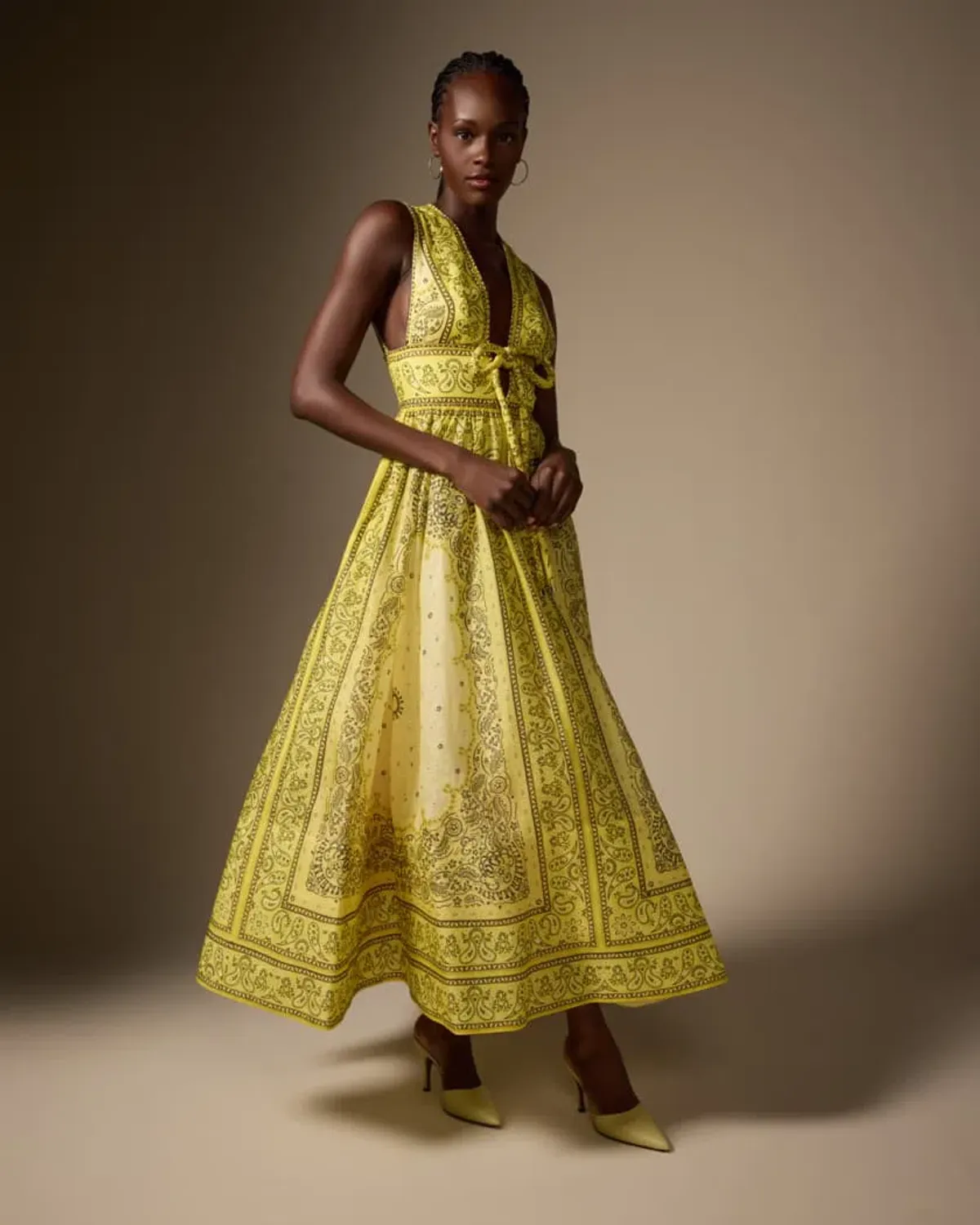 Zimmermann The Matchmaker Bow Long Dress in Yellow Bandana Size 1/Au 10 - Image 1