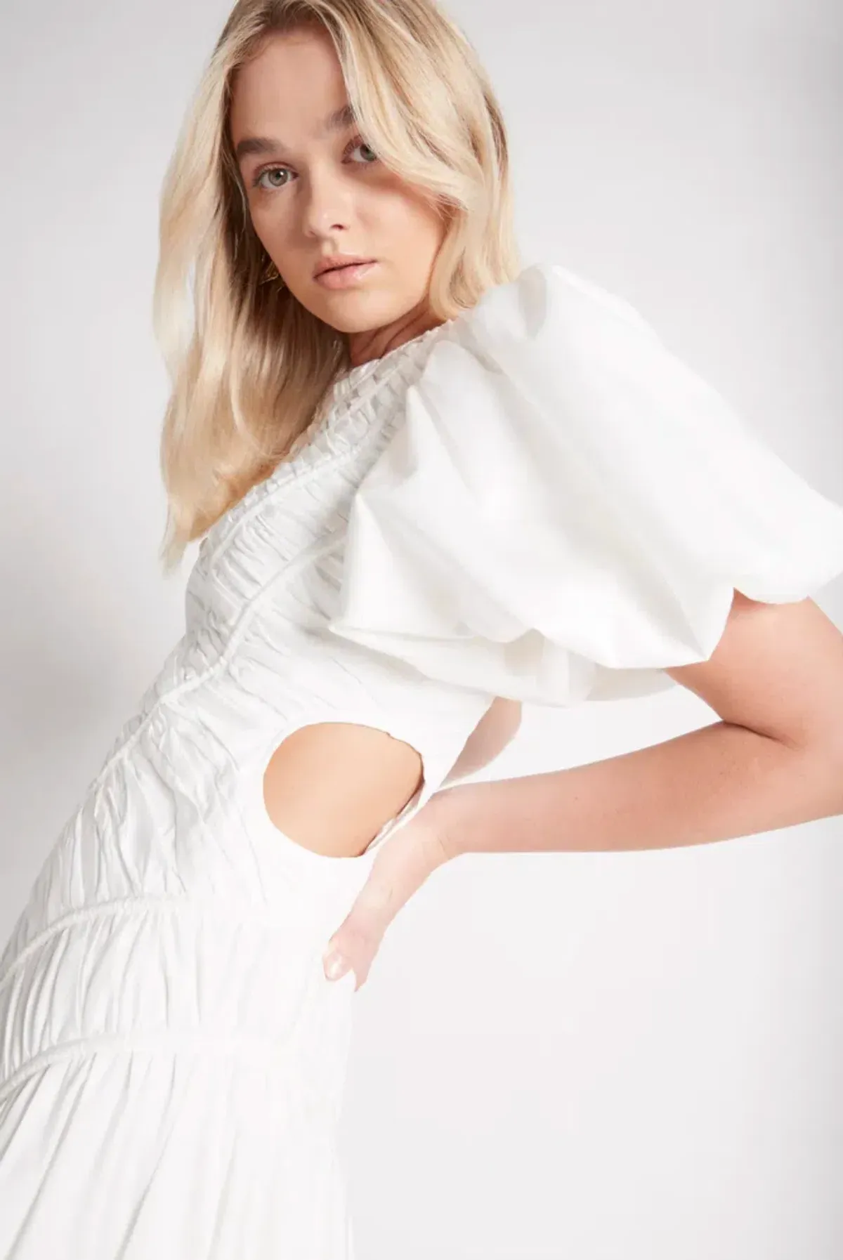 Aje Siren Drawstring Midi Dress in White Ivory Size 6 - Image 2