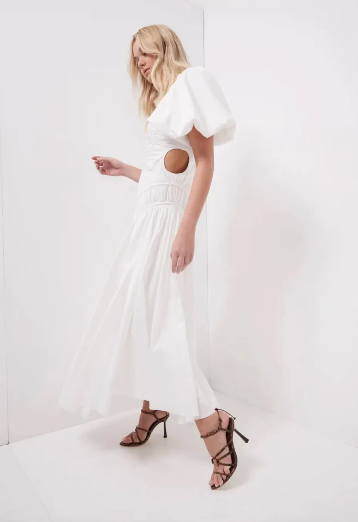 Aje Siren Drawstring Midi Dress in White Ivory Size 6 - Image 5