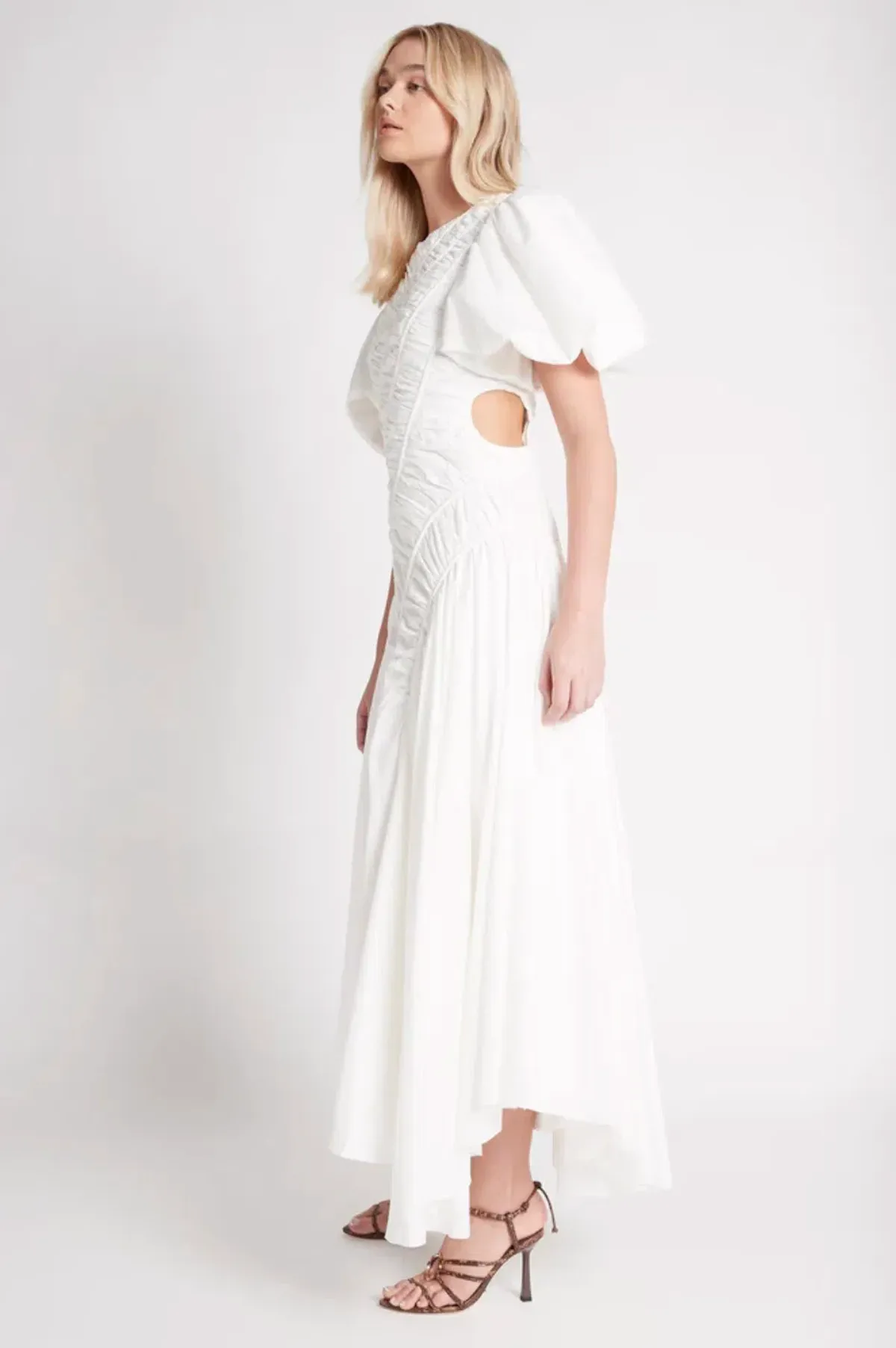 Aje Siren Drawstring Midi Dress in White Ivory Size 6 - Image 3