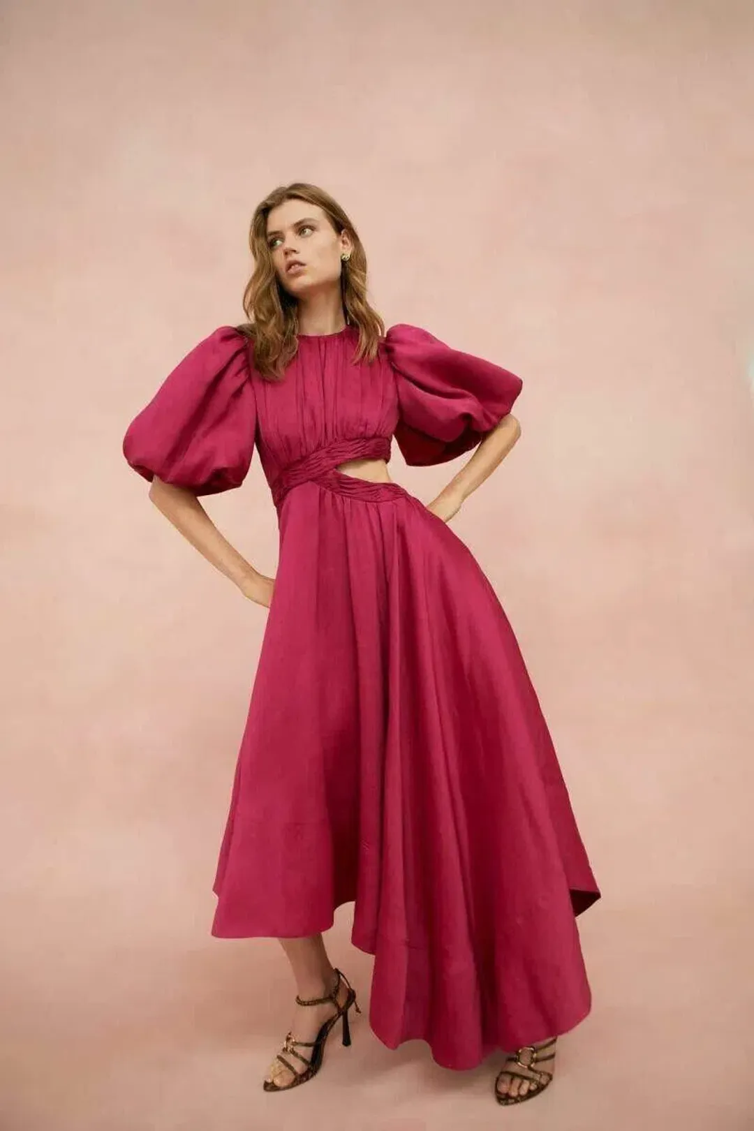 Aje Tidal Tucked Midi Dress Pink Size 6 for rent on The Volte - main image