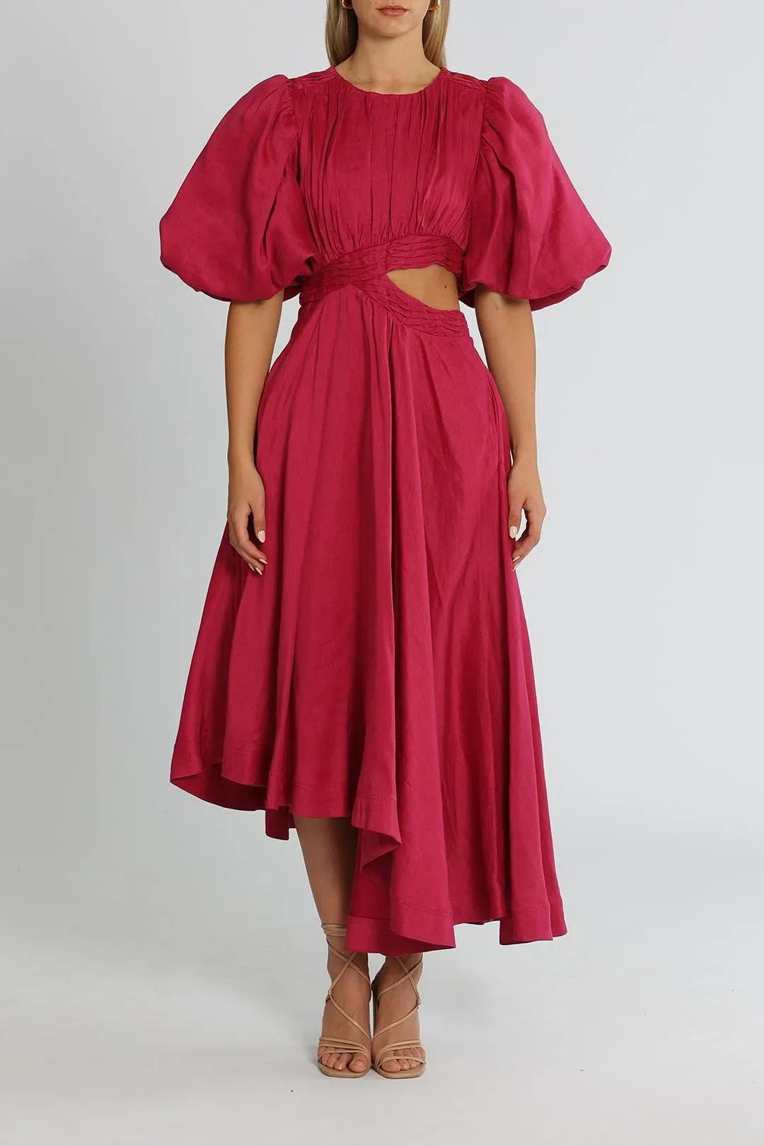 Aje Tidal Tucked Midi Dress Pink Size 6 for rent on The Volte - main image