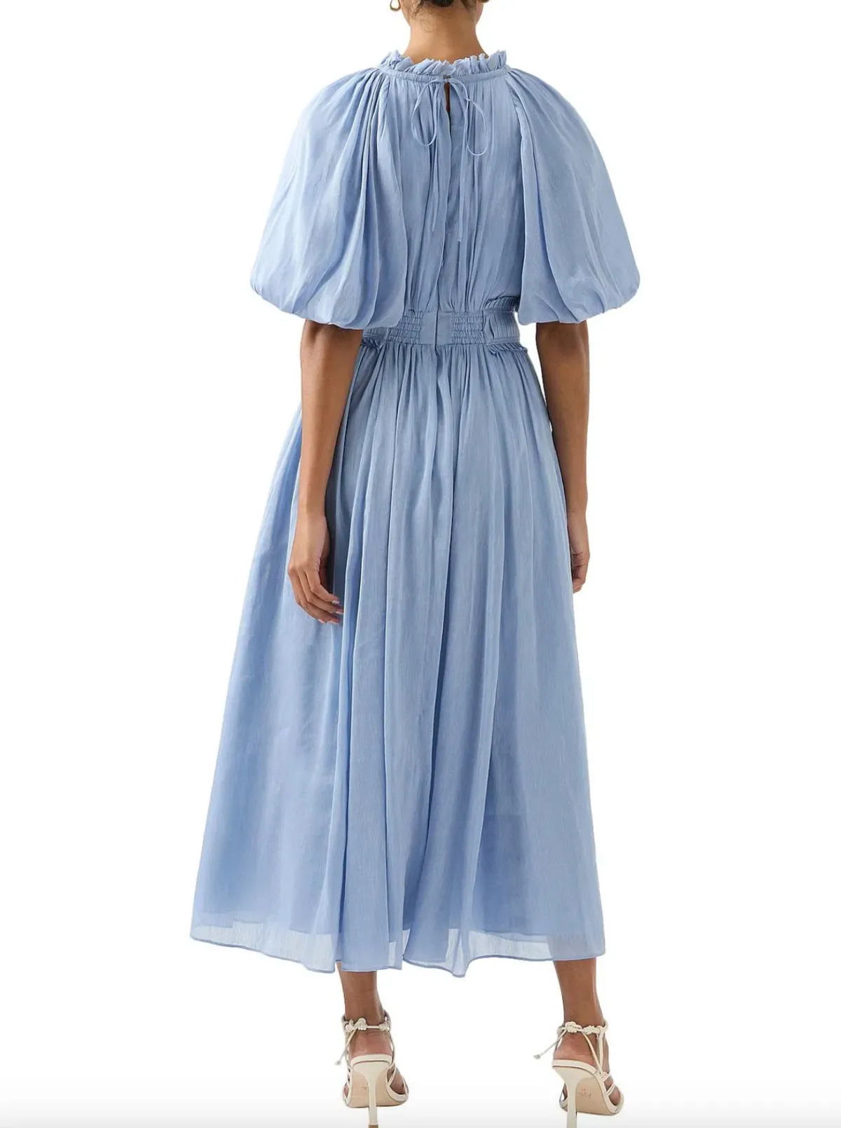 Aje Elysium Blouson Midi Dress Steel Blue Size 6 - Image 3