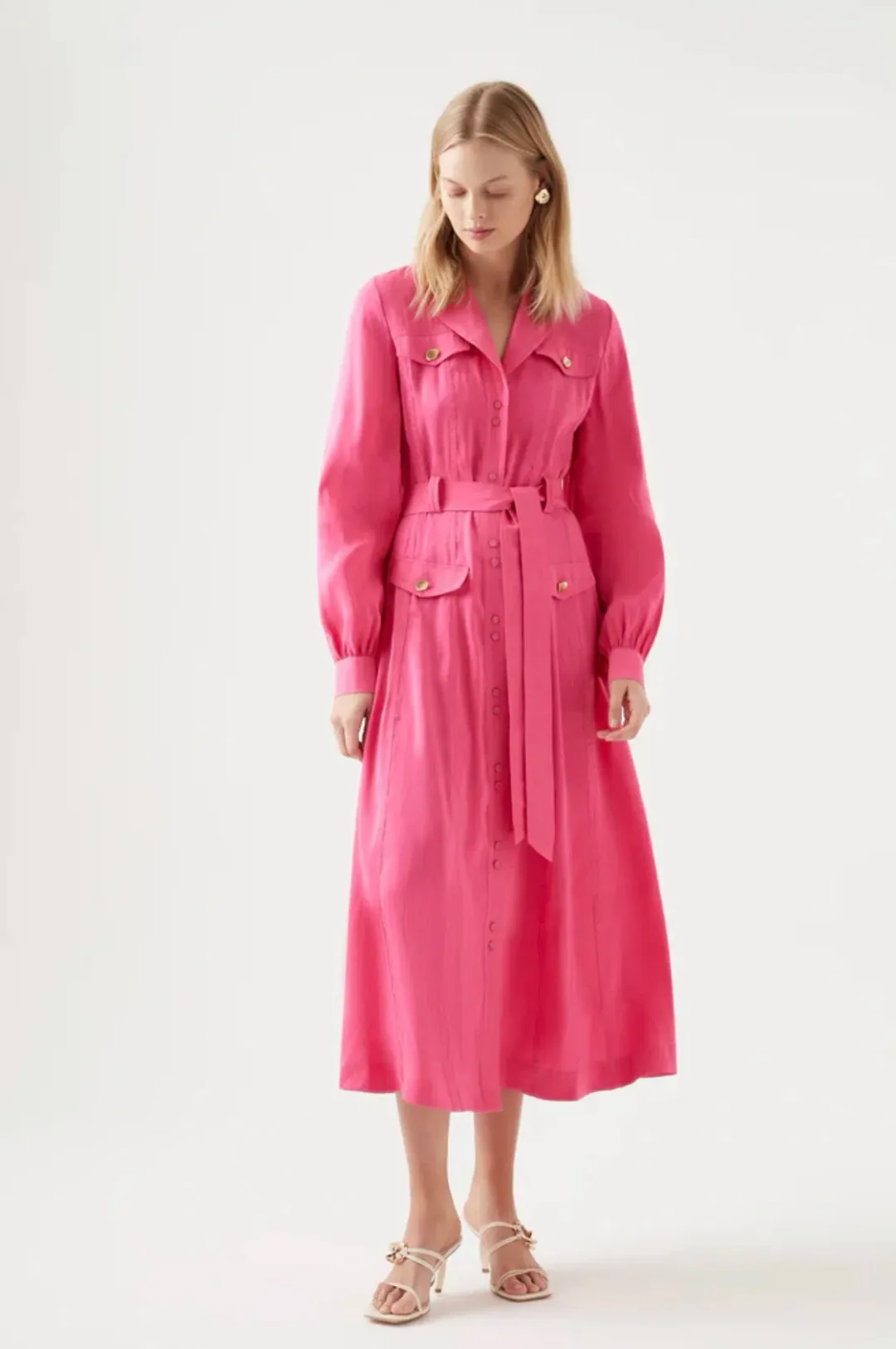 Aje Sophie Shirt Midi Dress Pink Size 16 for rent on The Volte - main image