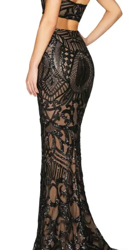 Nookie Mon Cherie Sequin Crop Top and Maxi Skirt Set Black Size S / AU 8 for rent on The Volte - image 2