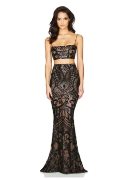 Nookie Mon Cherie Sequin Crop Top and Maxi Skirt Set Black Size S / AU 8 for rent on The Volte - image 1