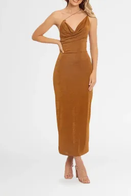 MISHA Saira Midi Dress Brown Size 12 for rent on The Volte - image 1