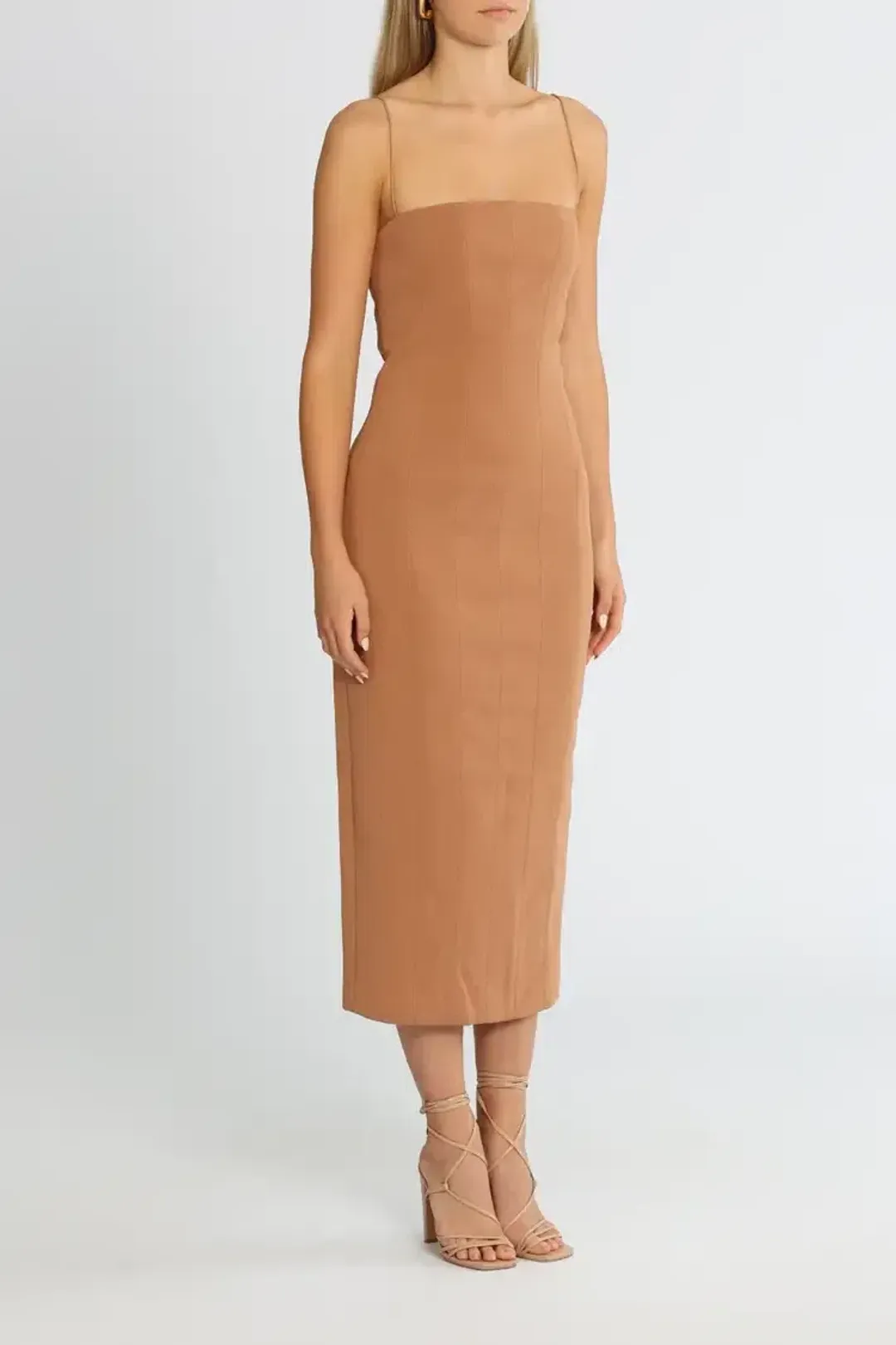 MISHA Irisa Midi Dress in Praline Brown Size 8/S for rent on The Volte - main image