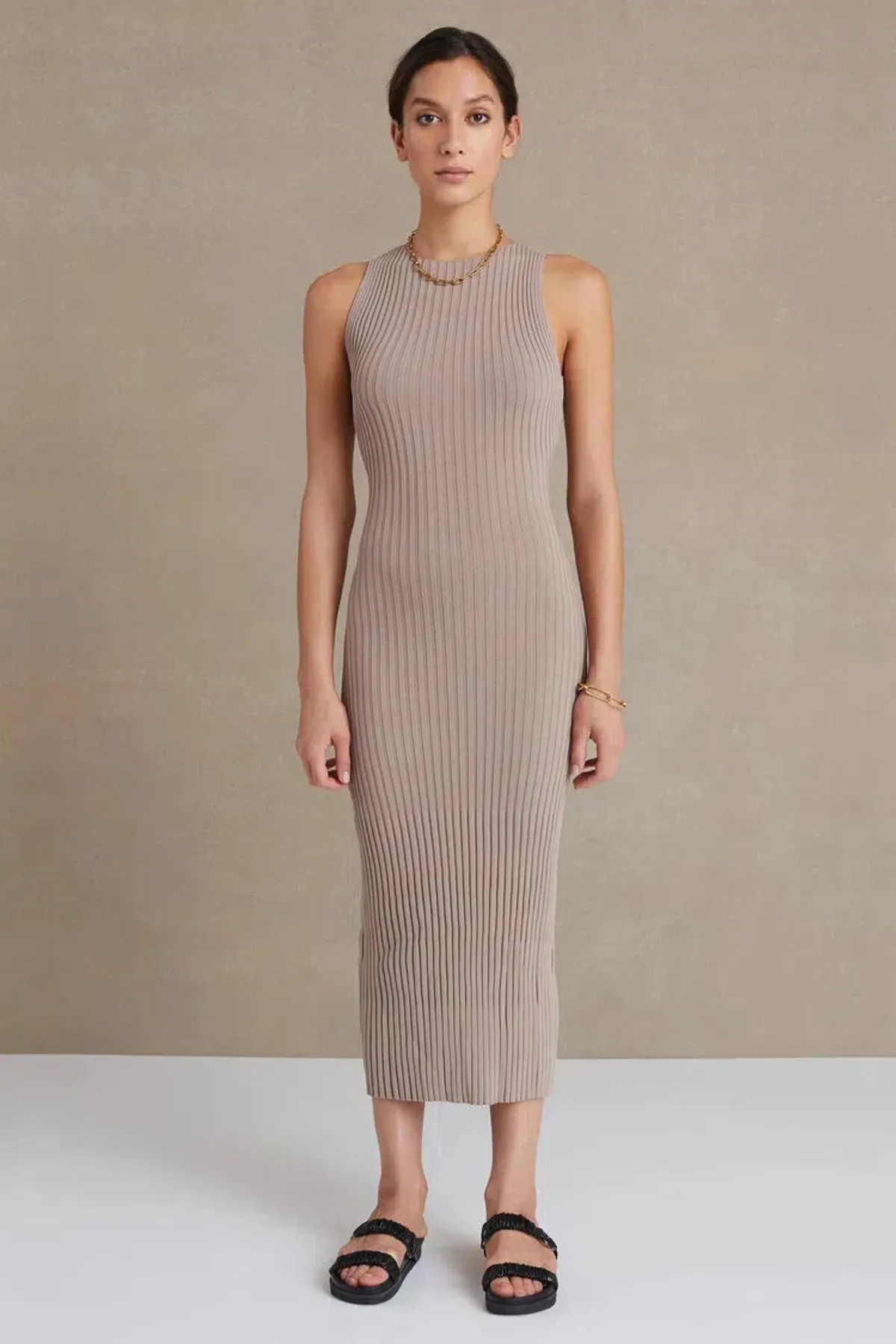 Bec & Bridge Lyla Knit Midi Dress in Fawn Size AU 6 - Image 1