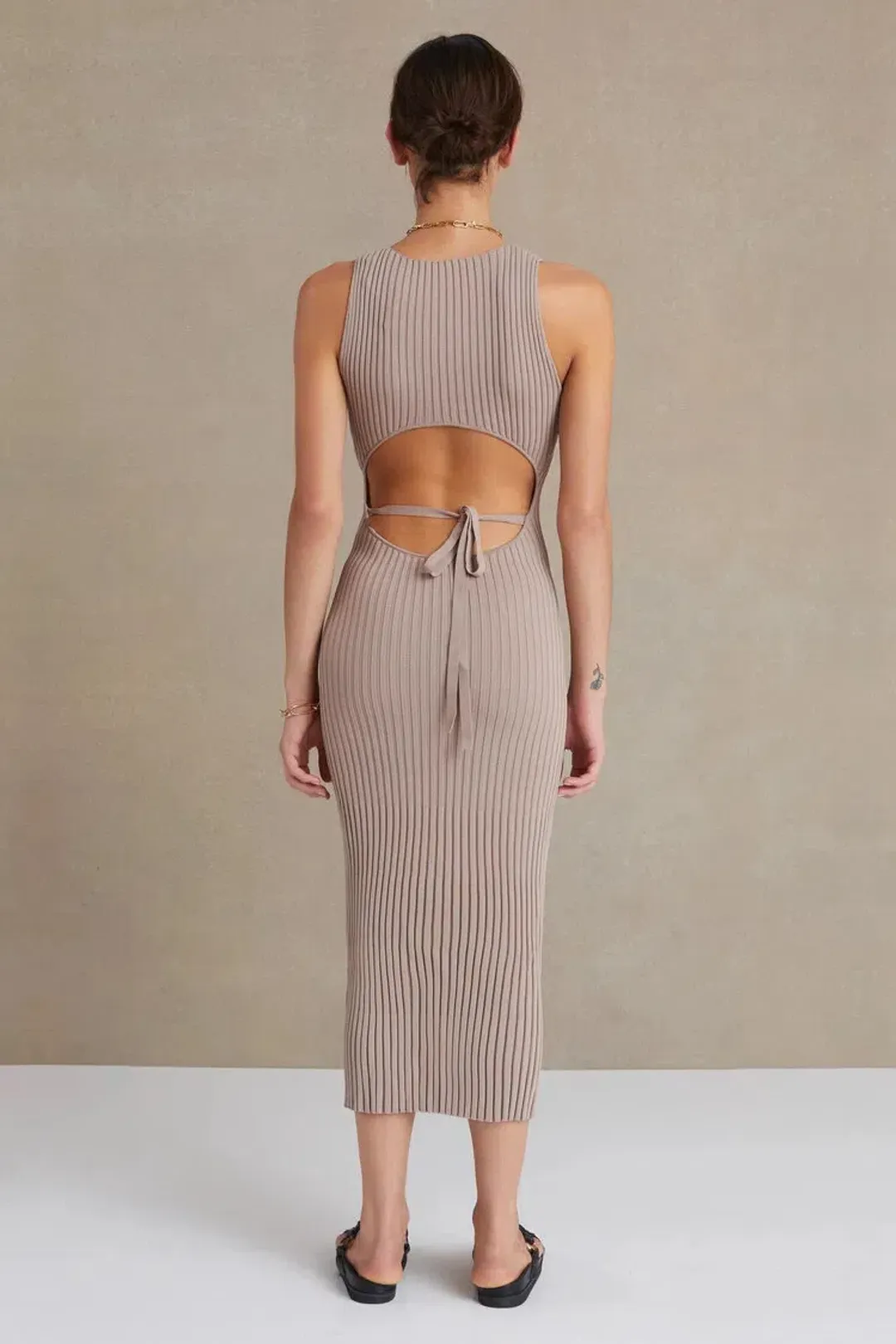 Bec & Bridge Lyla Knit Midi Dress in Fawn Size AU 6 for rent on The Volte - main image