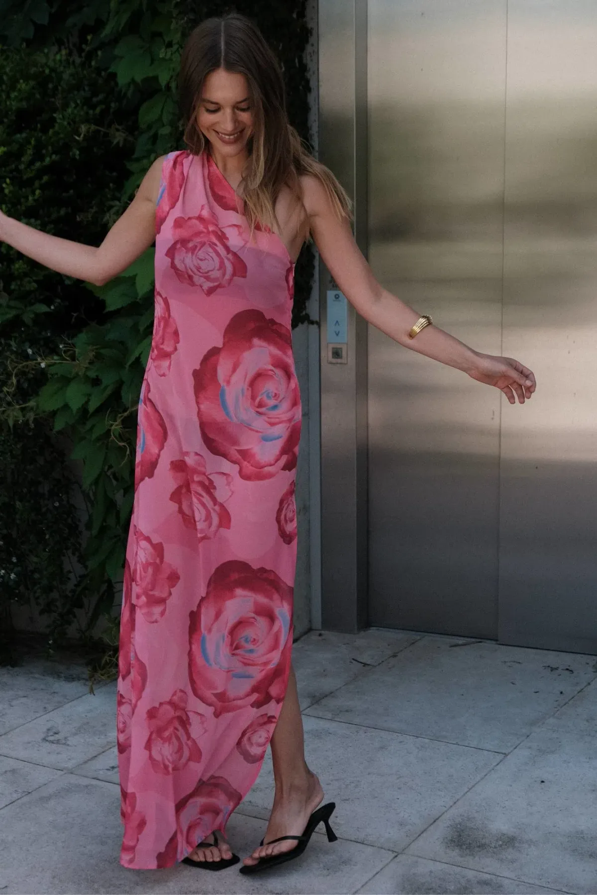 With Harper One Shoulder Sheer Maxi in Pink Rose Size Small / AU 8 - Image 2