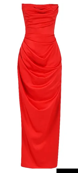 House of CB Adrienne Scarlet Satin Strapless Gown size 12 for rent on The Volte - image 6