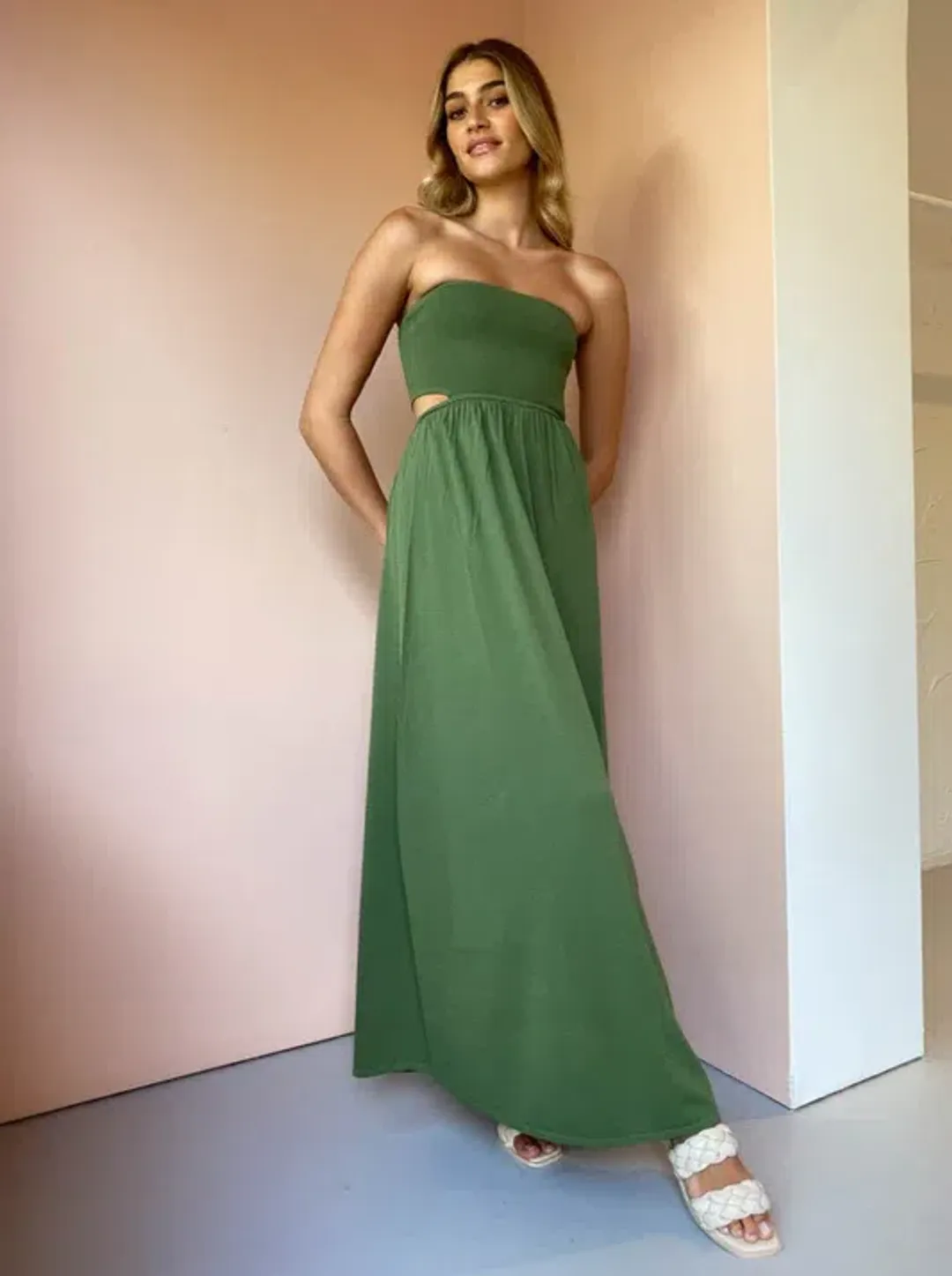 Bec & Bridge Miranda Knit Dress Olive Size 12 for rent on The Volte - main image