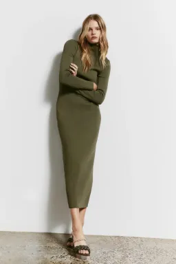 Aje Anika Fitted Knit Dress Khaki Size Xs / Au 6 for rent on The Volte - image 1